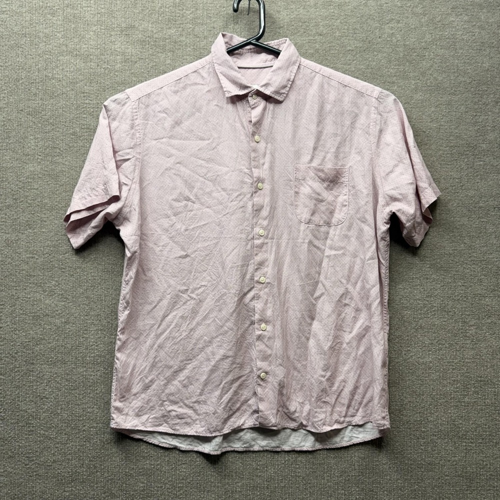 Peter Millar Shirt Mens Large Pink Linen Blend Geometric Button Up Casual